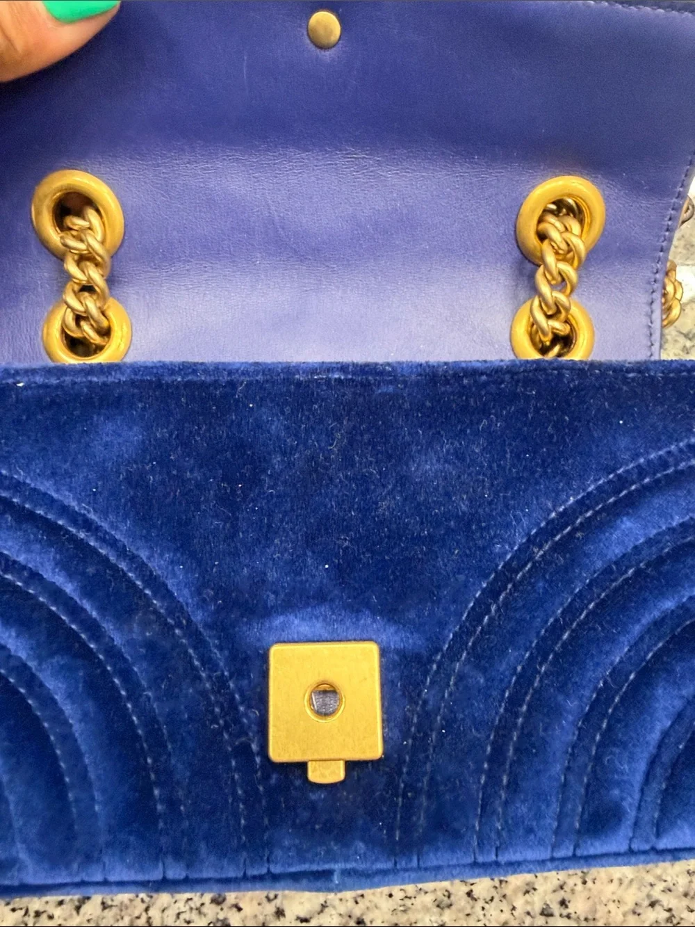 Gucci Royal Blue Velvet Shoulder Bag with Gold Hardware - Picture 7 of 9